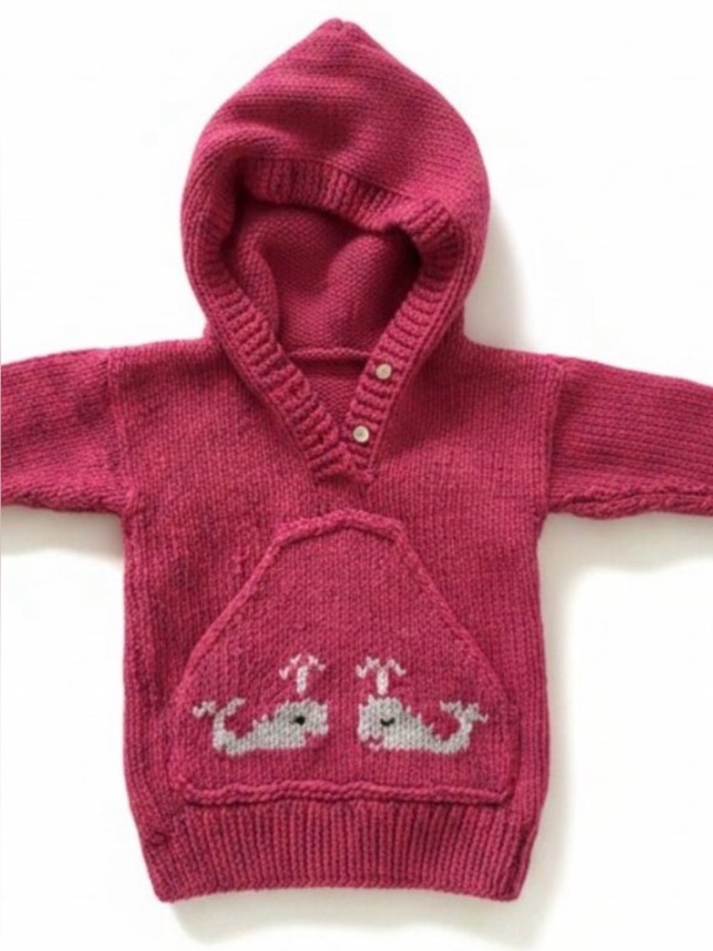 Handmade Pink Knit Hooded Cardigan Sweater Whale 12 Months